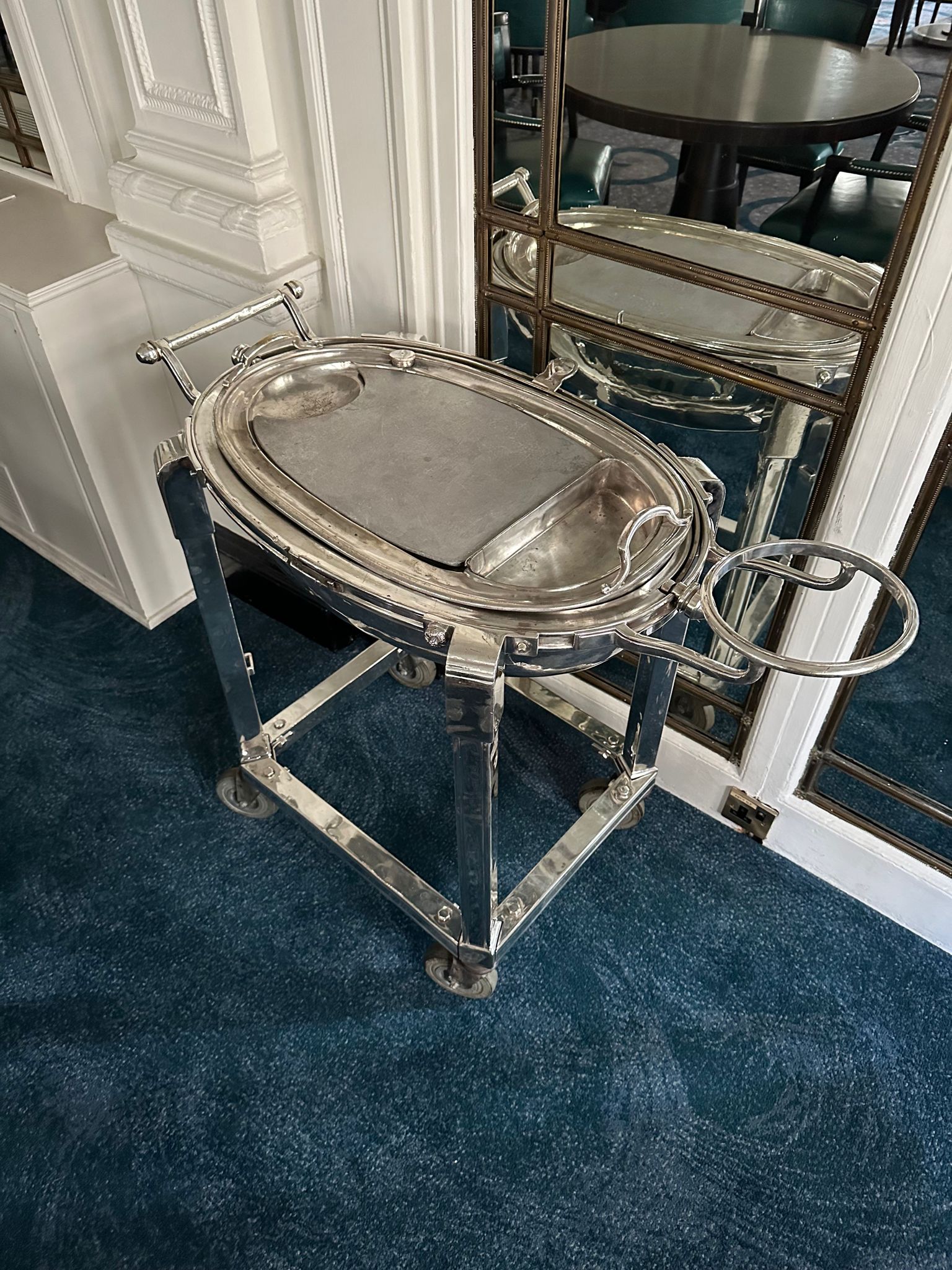A Silver Plated Meat Carving Trolley With Roll Over Lid Cover And Bowl Holder. (Bowl Not Included) - Image 3 of 4