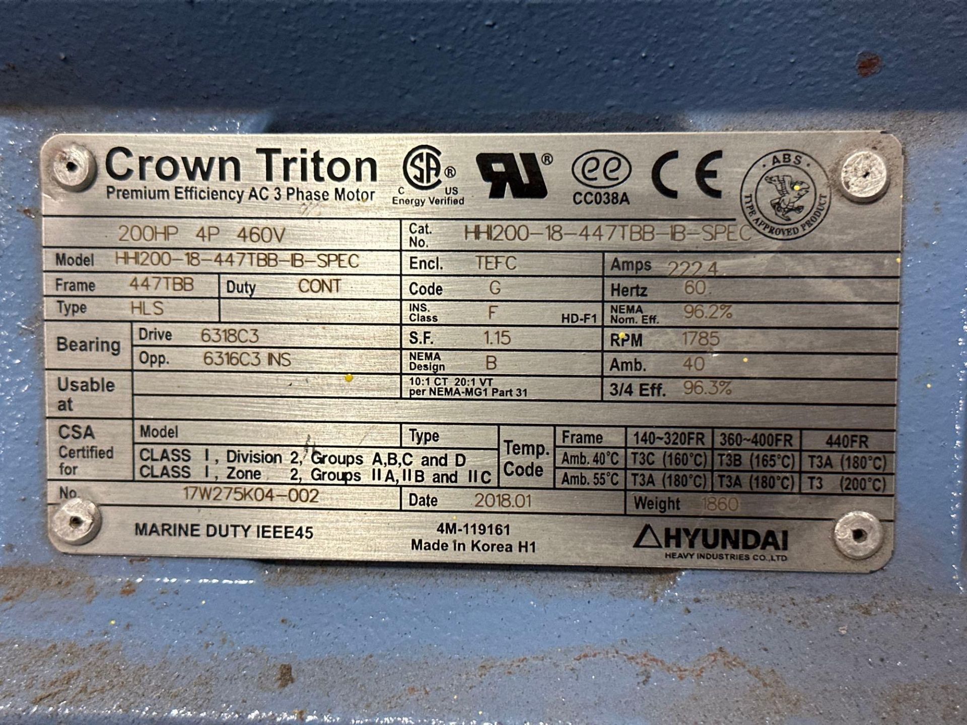 CROWN TRITON 200HP ELECTRIC MOTOR - Image 4 of 4