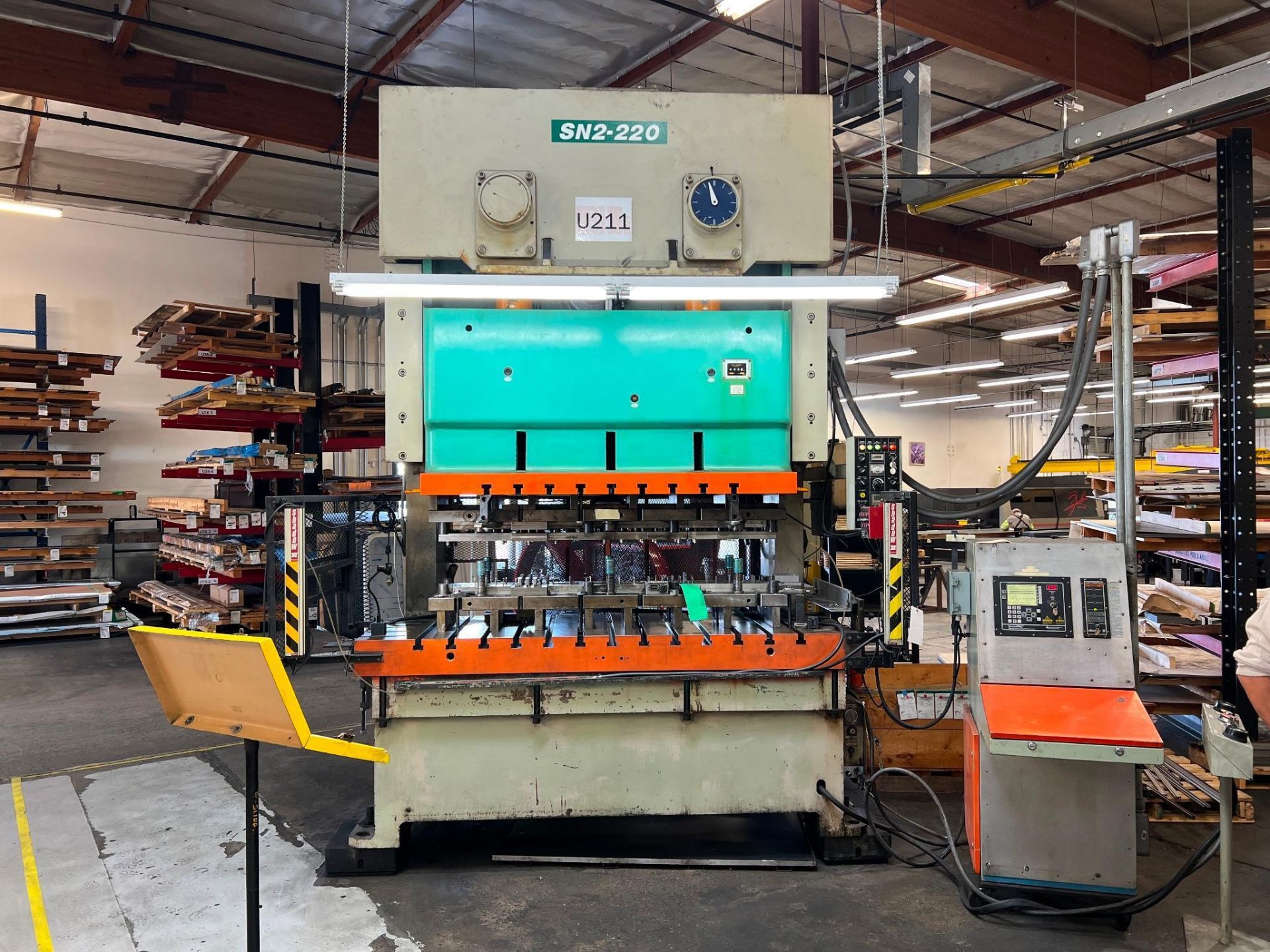 CLEARING SEYI SN2-220 220 TON GAP FRAME DOUBLE CRANK PRESS, COIL STRAIGHTENER & REEL INCLUDED; 1998