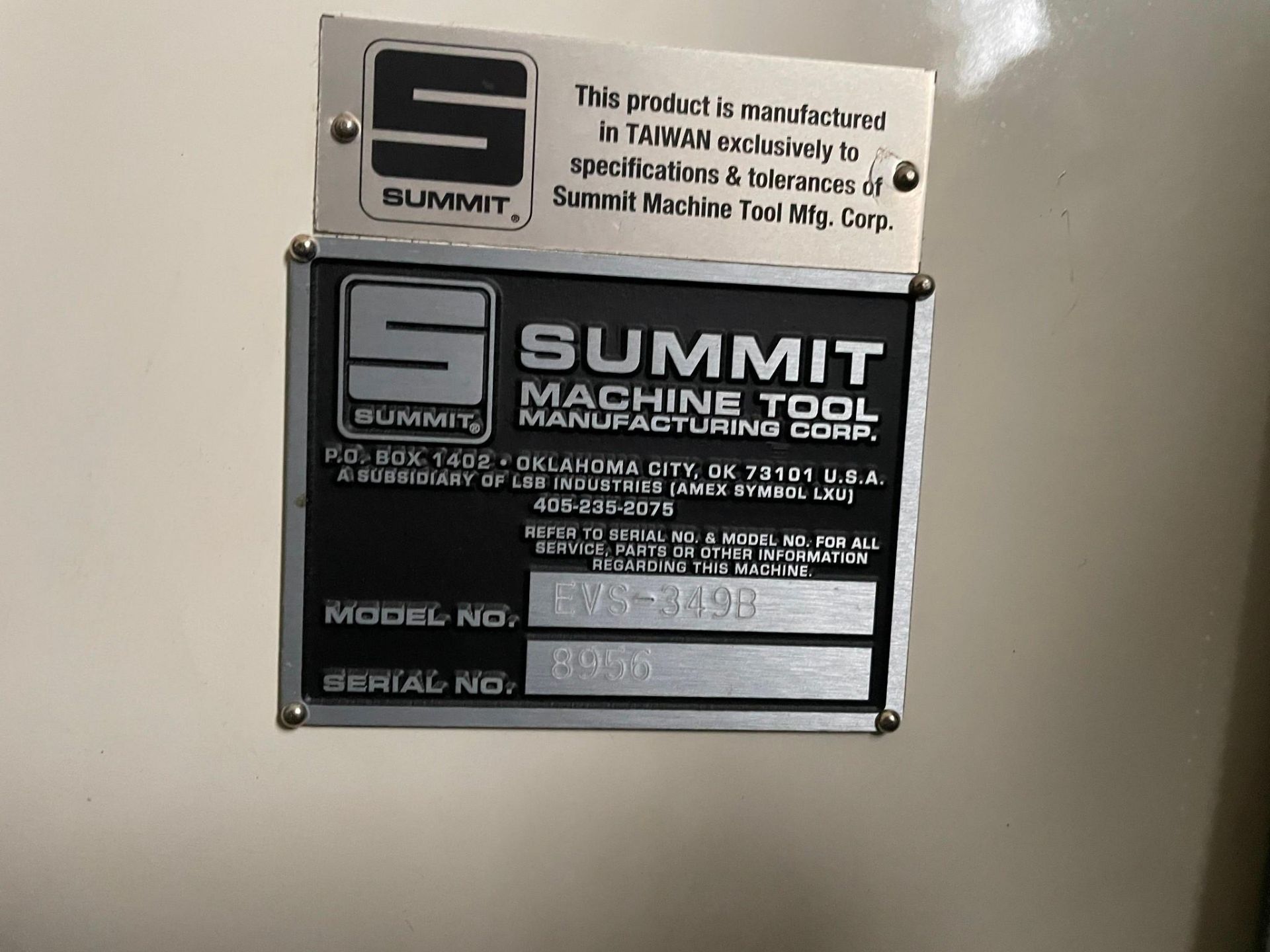 SUMMIT EVS-349B VERTICAL MILL (KNEE MILL 3HP), YEAR 2016 - SN 8956 - Image 7 of 7