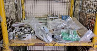 Metal bracket with collars, 15x Electrical terminal boards, ASTL 10 telephone plug - 6 units, Multip