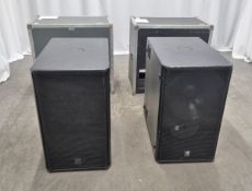 2x Logic LS300 15 inch subwoofer speakers in flight case