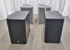 2x Logic LS300 15 inch subwoofer speakers in flight case - damage to 1 case