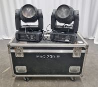 2x Martin Mac 700 wash lights with flight case - L 1200 x W 590 x H 740mm