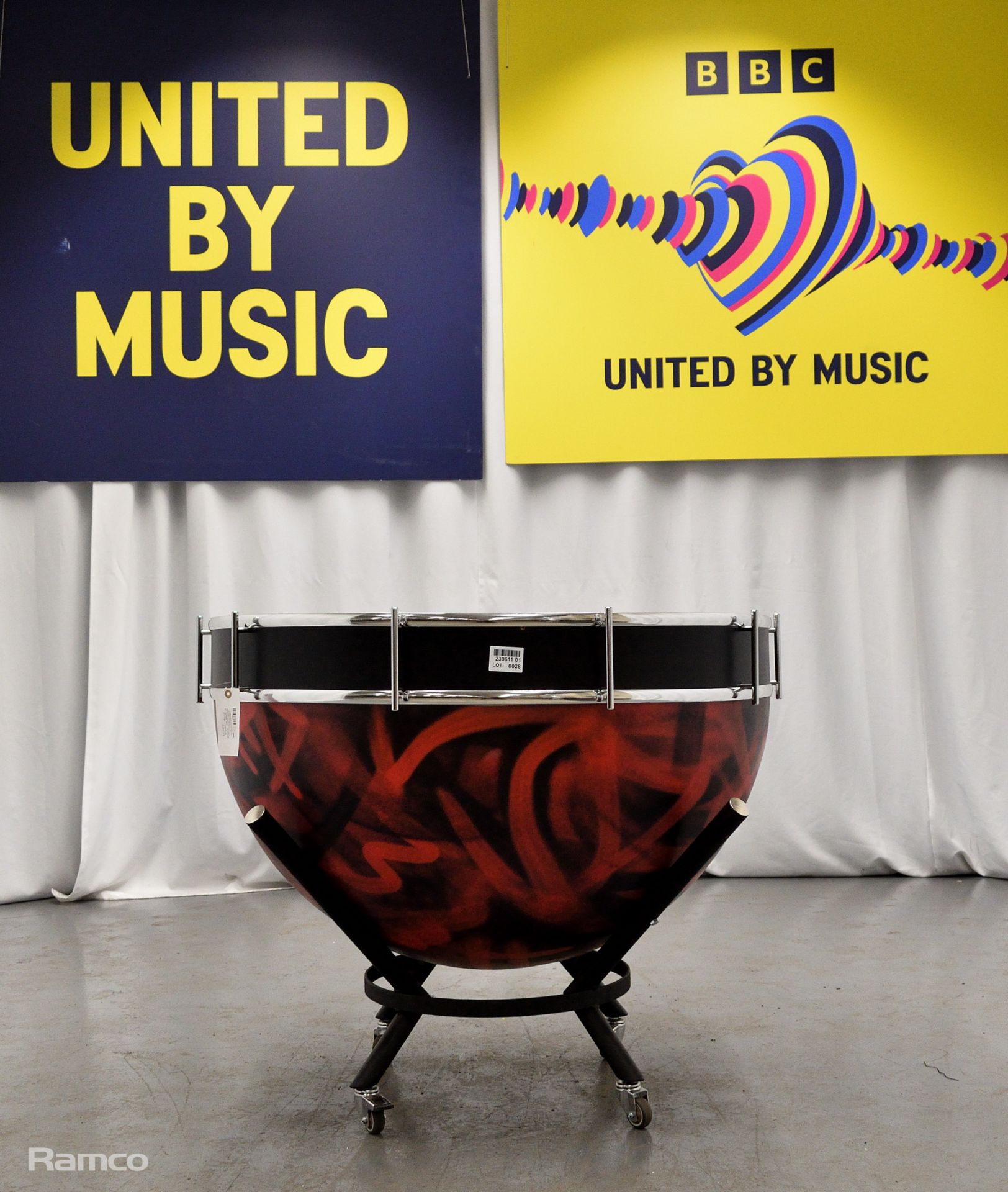 Large prop drums from Kalush Orchestra's live performance of 'Stefania' in the Grand Final opening