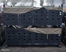 2x Revolve Technologies Ltd black metal stackable equipment containers - W 2140 x D 1120 x H 880mm