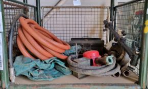 Water purification parts - small water tank, ribbed hose, hand pump with sump head, tie down pegs
