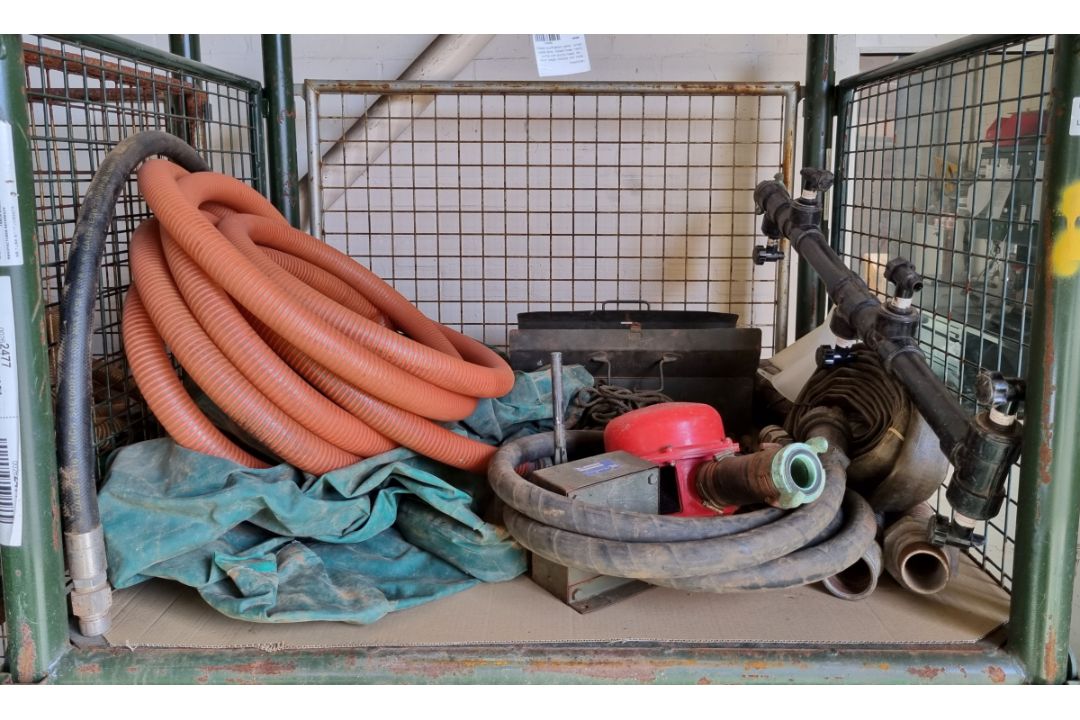 Water purification parts - small water tank, ribbed hose, hand pump with sump head, tie down pegs - Image 1 of 7