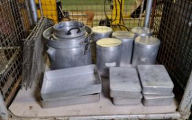 Catering equipment - double boiler pans, aluminium trays with lids, cooling wire racks and flour bin