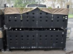 2x Revolve Technologies Ltd black metal stackable equipment containers - W 2140 x D 1120 x H 880mm