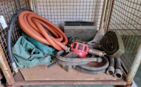 Water purification parts - small water tank, ribbed hose, hand pump with sump head, tie down pegs