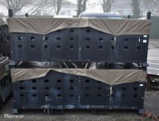 2x Revolve Technologies Ltd black metal stackable equipment containers - W 2140 x D 1120 x H 880mm