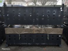 2x Revolve Technologies Ltd black metal stackable equipment containers - W 2140 x D 1120 x H 880mm