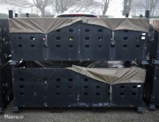 2x Revolve Technologies Ltd black metal stackable equipment containers - W 2140 x D 1120 x H 880mm