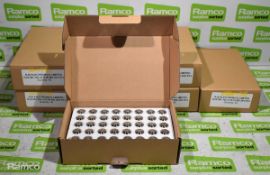 8x boxes of blue, orange, white, green LED button switches - 40 per box