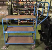 Blue wooden decked trolley - L 1240 x D 460 x H 1420mm (dimensions with handles)