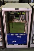 20U server rack complete with Network VikinX 16-ProXY control panel and A6464 audio routers