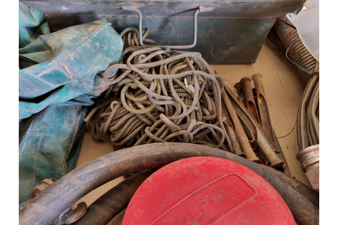 Water purification parts - small water tank, ribbed hose, hand pump with sump head, tie down pegs - Image 7 of 7