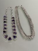A white metal lotus leaf engraved frond style necklace with beaded top articulated links, ( L x 18