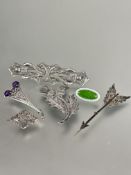 A Victorian white metal Celtic knot brooch with engraved decoration, with original pin and no