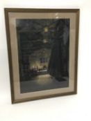 John D Aitchison, watercolour illustration of a tall wizard figure appearing before a seated committ