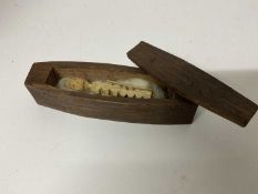 Rare hand carved softwood poppet, the whittled figure of skeletal appearance, housed with a carved m