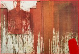 Hermann Nitsch, Schüttbild mit Malhemd (Übermalte Bild-Lithografie)