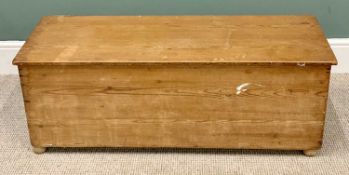 VINTAGE PINE LIDDED BLANKET BOX - on turned bun feet, 39cms H, 107cms W, 40cms D