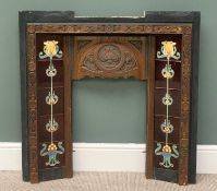 VICTORIAN CAST IRON FIRE INSERT - with tulip style art nouveau cast detail and ceramic tiles,