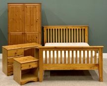 MODERN PINE FOUR PIECE BEDROOM SUITE - comprising two door wardrobe, 186cms H, 102cms W, 53cms D,