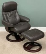 STRESSLESS TYPE SWIVEL & RECLINING EASY CHAIR WITH MATCHING FOOTSTOOL - 