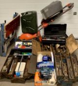 GARDENING & TOOLS - Flymo Speedi-Mo, Black & Decker jigsaw, car polisher, 1945 five gallon jerry