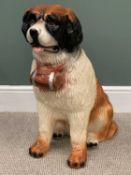 LARGE PORCELAIN MODEL OF A ST BERNARD DOG - 73cms H, 54cms W, 33cms D