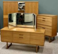 UNIFLEX MID-CENTURY TEAK THREE PIECE BEDROOM SUITE - comprising double wardrobe with central mirror,