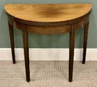 ANTIQUE MAHOGANY DEMI-LUNE FOLDOVER TEA TABLE - 74cms H, 92cms diameter