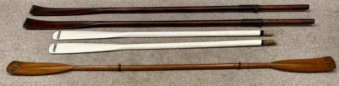 BOATING INTEREST - two pairs of vintage oars and a wooden kayak paddle