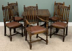 EDWARDIAN OAK BARLEY TWIST DINING SUITE - comprising draw leaf table on turned block and twist