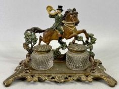 BRADLEY & HUBBARD VICTORIAN GILDED & PAINTED CAST METAL INK STAND - the back modelled as a