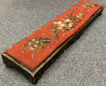 VICTORIAN FOOTSTOOL - the stained frame with line carved inlay, beadwork upholstered seat on black