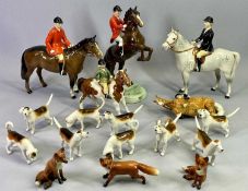 BESWICK HUNTING GROUP - huntsman on rearing horse 868, huntsman on bay horse 1501, huntswoman on