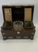 VICTORIAN ROSEWOOD SARCOPHAGUS FORM DOUBLE TEA CADDY - with mother of pearl inlay, interior fitted