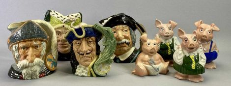 ROYAL DOULTON CHARACTER JUGS (4) - Sancho Panca D6456, Captain Hook D6597, Don Quixote D6455 (