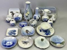 ROYAL COPENHAGEN FLORAL VASES (9), 19cms H the tallest, Blue & White cup and saucer and 10 various