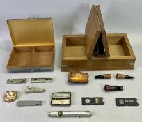 CIGAR/SMOKING COLLECTABLES - a mixed group to include an oak twin lidded cigar box with white
