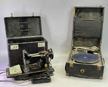 SINGER 221K PORTABLE ELECTRIC SEWING MACHINE, with foot pedal and case and a portable wind up