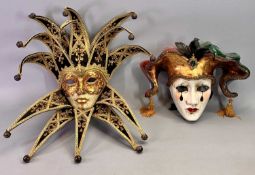 MODERN WALL MASKS (2) - Jester, 54cms H and Clown, 30cms H