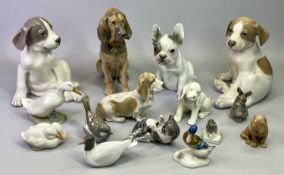 ROYAL COPENHAGEN ANIMAL FIGURES (15) - a seated Blood Hound, 23cms H, two seated puppies 20cms H,