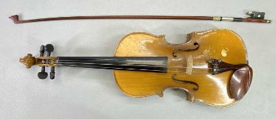 CHINESE VIOLIN, 35.5cms back and another 37cms back, both with bows, in cases