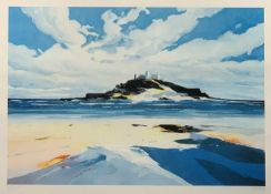 INDISTINCTLY SIGNED limited edition coloured print (62/400) - St Michael's Mount, signed and