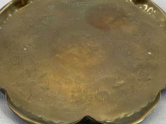 HUGH WALLIS 'ARTS & CRAFTS' OVAL PLANISHED COPPER TRAY - the raised border with inlaid white metal